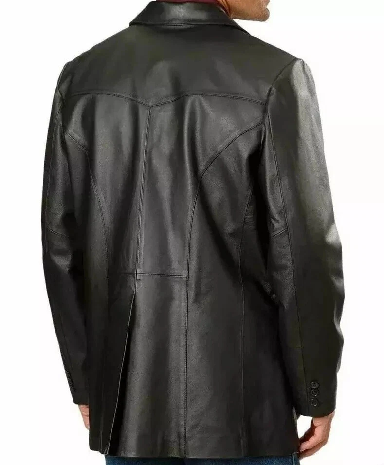 Men’s Genuine Lambskin Coat – Black Leather Two-Button Slim Fit Blazer - Image 2 of 3