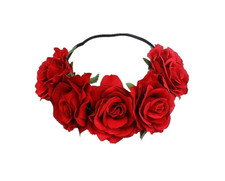 Rose Flower Crown, Floral Headpiece for Women and Girls - Red Artificial Rose Ha