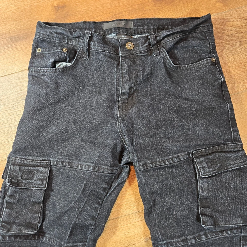 GS-115 Jeans Women’s Size 14 Black Distressed Denim Premium Casual Logo Pockets Foto 2 de 4