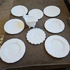 Vtg Milk Glass Plates 6.25 & 5.5 Lot of 9~ 19th Century Assorted Designs Creamer