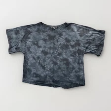 Tahari Tie Dye V Neck Boxy Top Womens L Black Oversized Casual Lounge Grunge