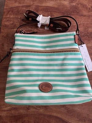 NWT $188 Dooney & Bourke Sena - Sea Foam Stripes Green Double Zipper Crossbody