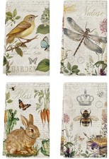 4 Pcs Vintage Garden Nature Kitchen Towels Dish Towels, Decorative Bird Bunny...