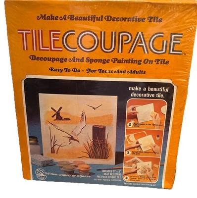 CRAFTMASTER TILECOUPAGE DECOUPAGE & SPONGE PAINTING ON TILE  KIT NIB