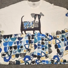 Inoah Shirt Womens White One Size Crinkle Dog Print Oversized Artsy 