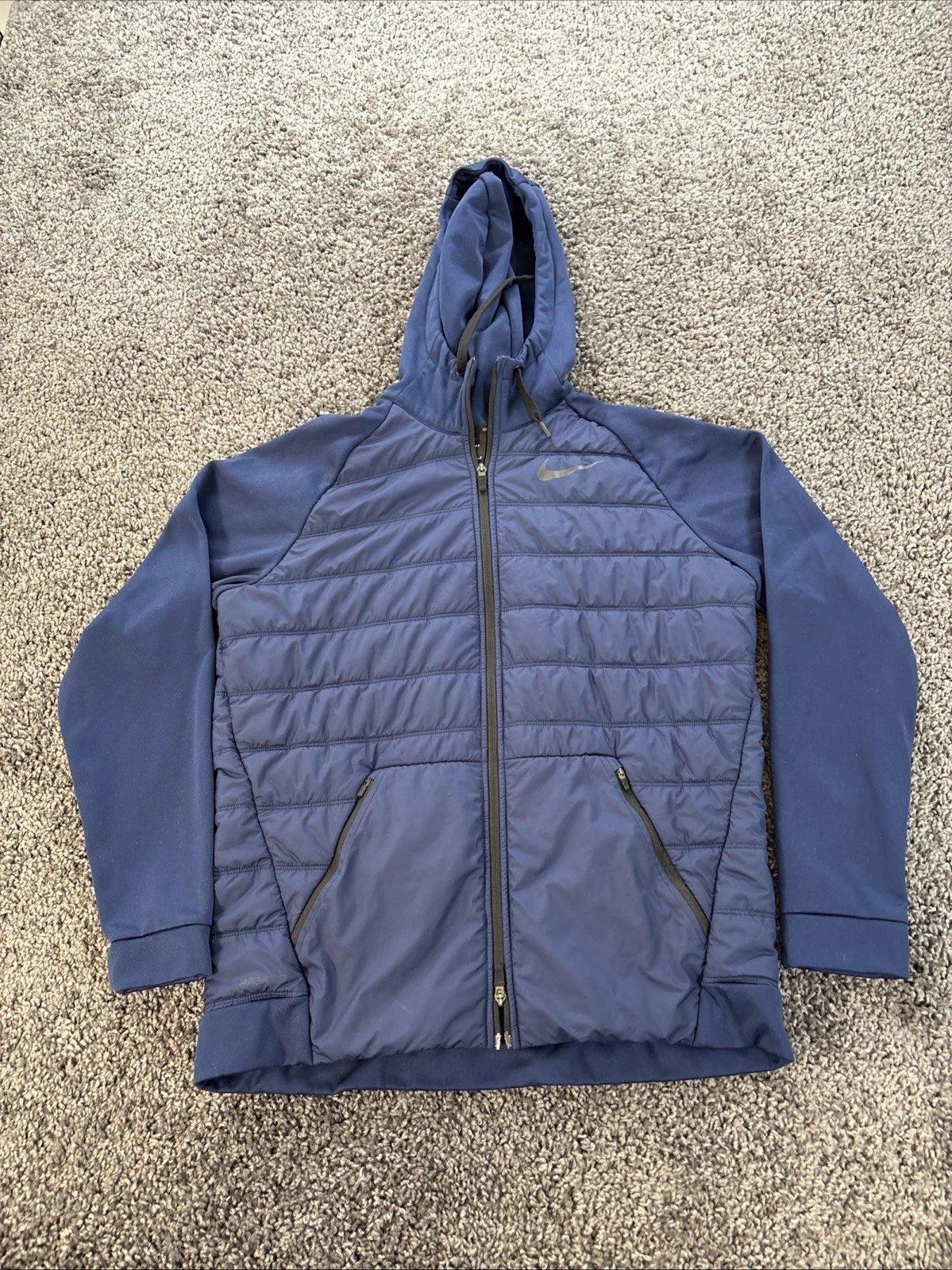 Nike Therma Training Hoodie Mens Large Navy Blue Puffer 864103-429 Full Zip