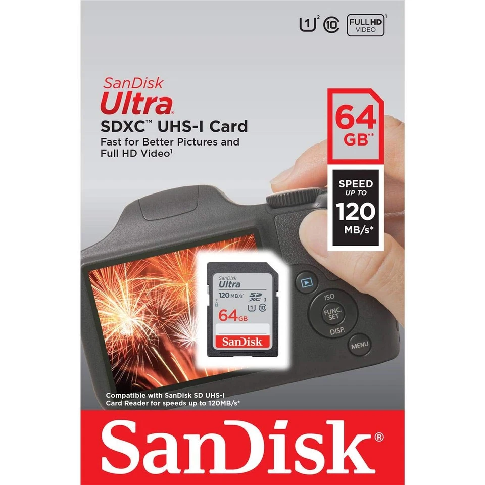 SanDisk 64GB Black Flash Memory Card UHS Speed Class 1 Full HD Video Support - Image 4 of 4