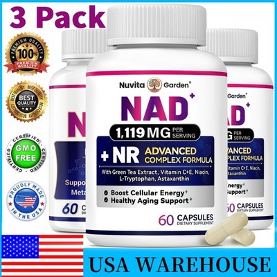 3 Pack NAD+ Supplement for Anti-Aging Energy Focus & Nicotinamide Riboside 180ct