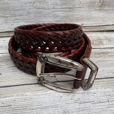 VTG Fossil Braided Leather Belt Size L Brown Western Silver Buckle Rustic Boho