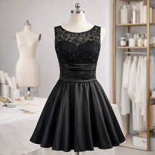 Bespoke Black Dress S Satin Tulle Lace Overlay Timeless Versatile Handmade LBD