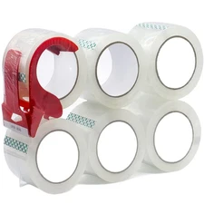 6 Rolls Packing Tape Shipping Packaging Box Sealing Tape w/Refillable Dispenser
