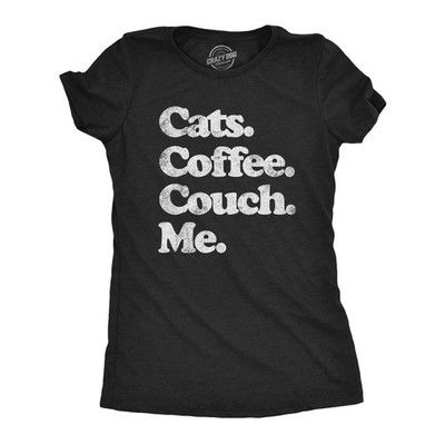 Womens Cats Coffee Couch Me T Shirt Funny Saying Cool Graphic Tee Fun Top for