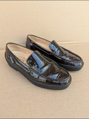 Tod's Patent Leather Penny Loafers Women's Brown 7.5 Driving Shoes Moccasins