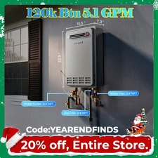 FOGATTI External Propane Tankless Water Heater 120k Btu 5.1 gpm max - NEW
