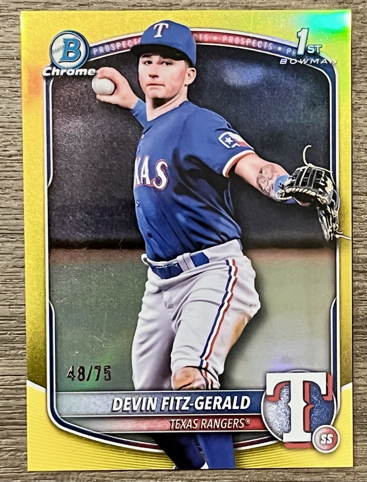 2025 Bowman Chrome - Devin Fitz-Gerald #BCP-158 Yellow Refractor /75 Rangers