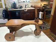 Vintage Primitive Kid Wood 3 Wheel Ride On Tricycle Wooden Wheels