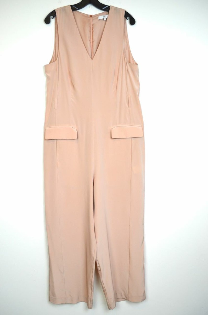 TIBI Blush Pink V-Neck Sleeveless Silk Ankle Pant Jumpsuit 12
