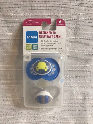 MAM Ortho Pacifier Soother 2 Count Car Theme Unisex 6+ Months Binky Blue Gray