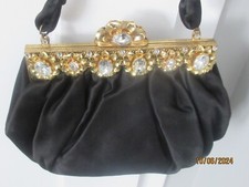 Stunning black Silk, rhinestones, Ladies Evening Clutch vintage Bag SAKS 5TH