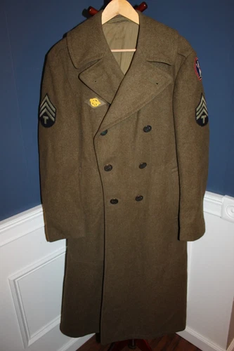 Original WW2 U.S. Army Military Dist. of Washington Patched Wool Overcoat 1942d.