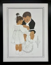 Sylvia Walker "Another Splinter" CUSTOM FRAMED Black Hand Signed Children Art