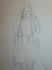 FRENCH SCHOOL 19TH ORIENTALIST DRAWING YOUNG SHEPHERD CHILD MOROCCO ALGERIA 1860