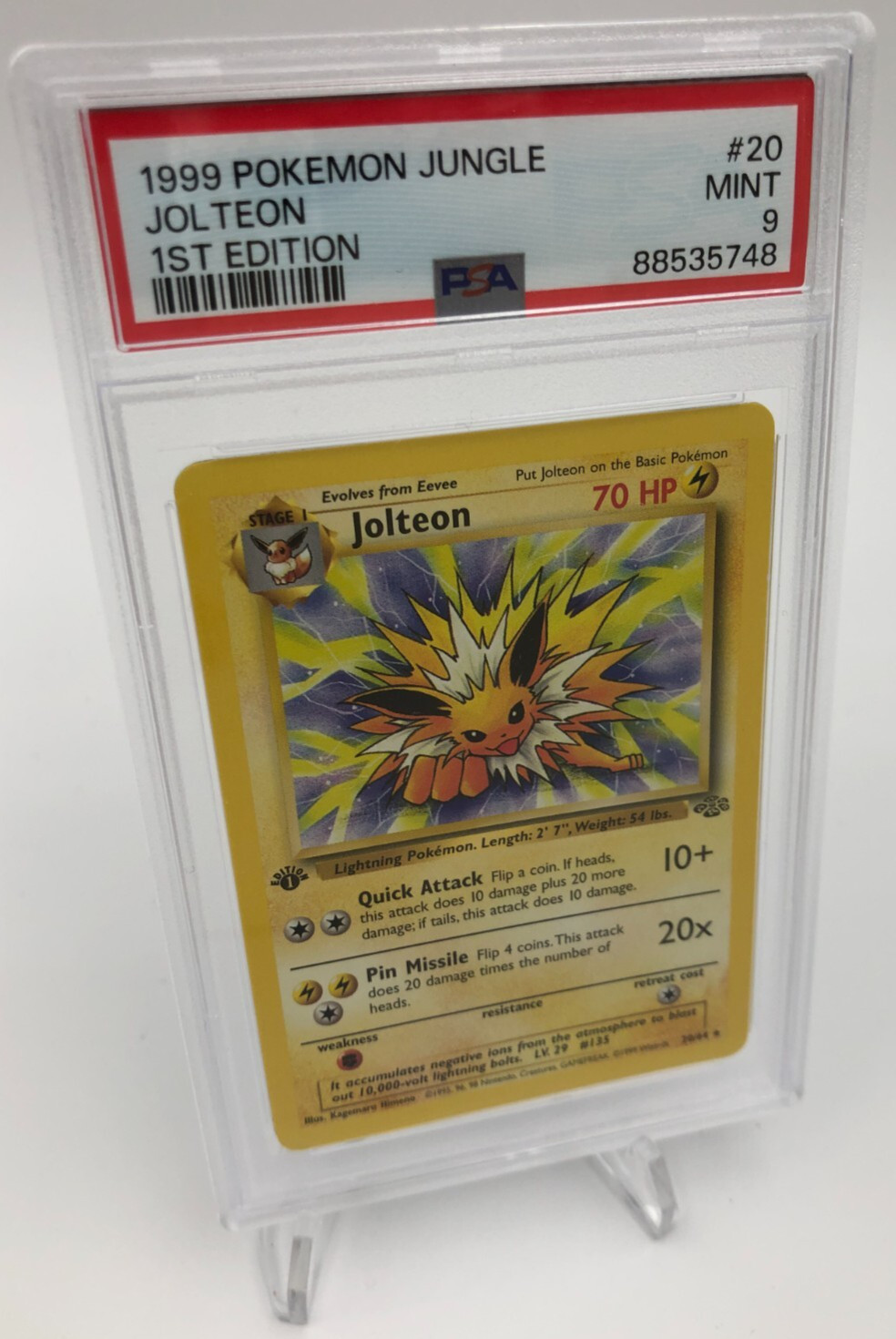 1999 POKEMON JUNGLE Trading Card JOLTEON #20/64 1ST EDITION graded PSA MINT 9