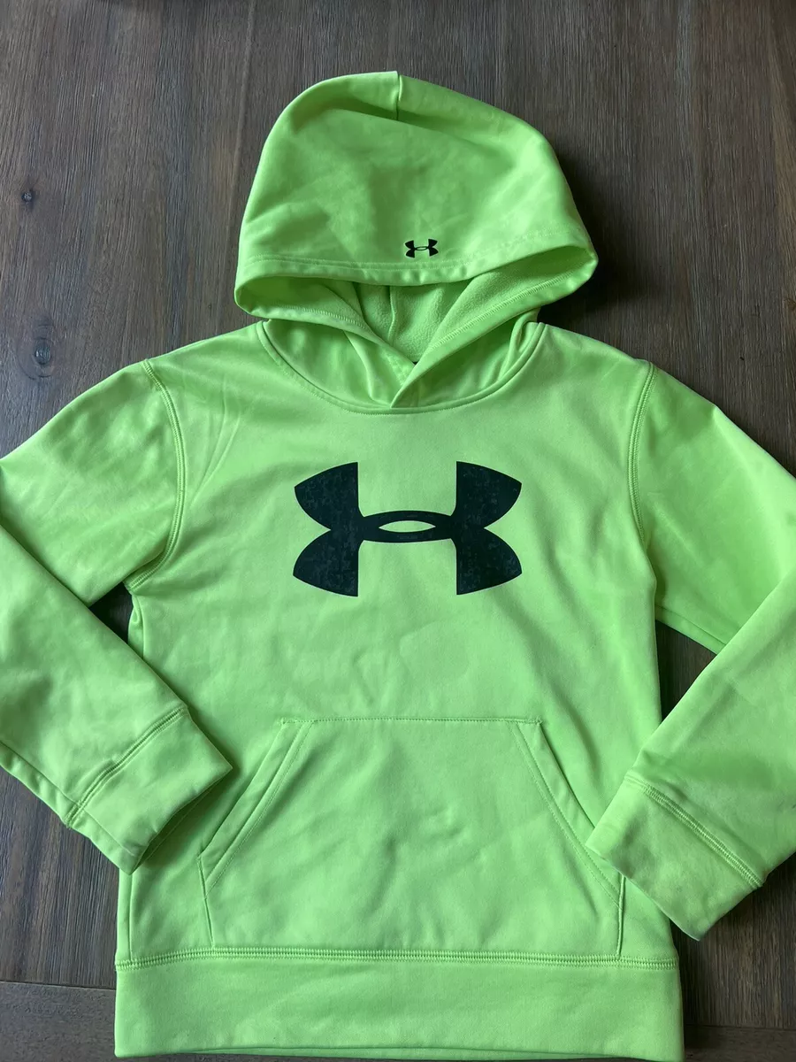 Under Armour hoodie boys 7 neon green And Black Large Logo W