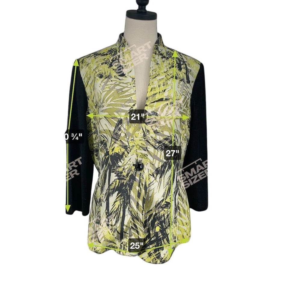 Ming Wang Women's Black Palm Leaves Cardigan Jacket Multicolor L Single Closure - Image 3 of 4