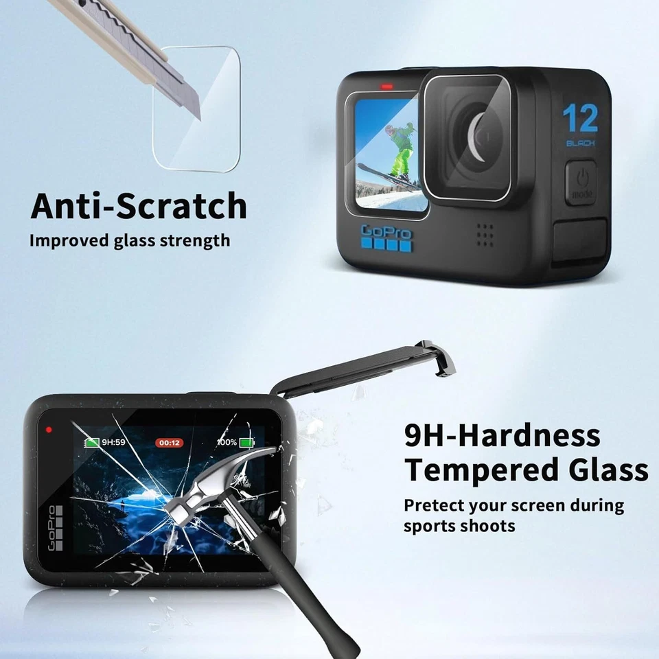 2x Protector de Pantalla de Vidrio Templado Antihuellas Dactilares para GoPro HERO 12 11 10 Negro Foto 2 de 4