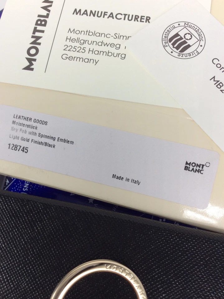 $365 MSRP MONTBLANC Meisterstück Spinning Emblem Key Fob BLACK/GOLD 128745 NICE! - Image 2 of 4