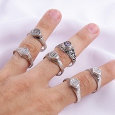 Set Of 6 Moroccan Berber Silver Rings Chevron Bead Handmade Berber Old Silver