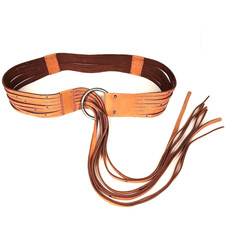 Frye Studded Pebble Leather Fringe Belt Ring Buckle Womens S Natural Tan Logo