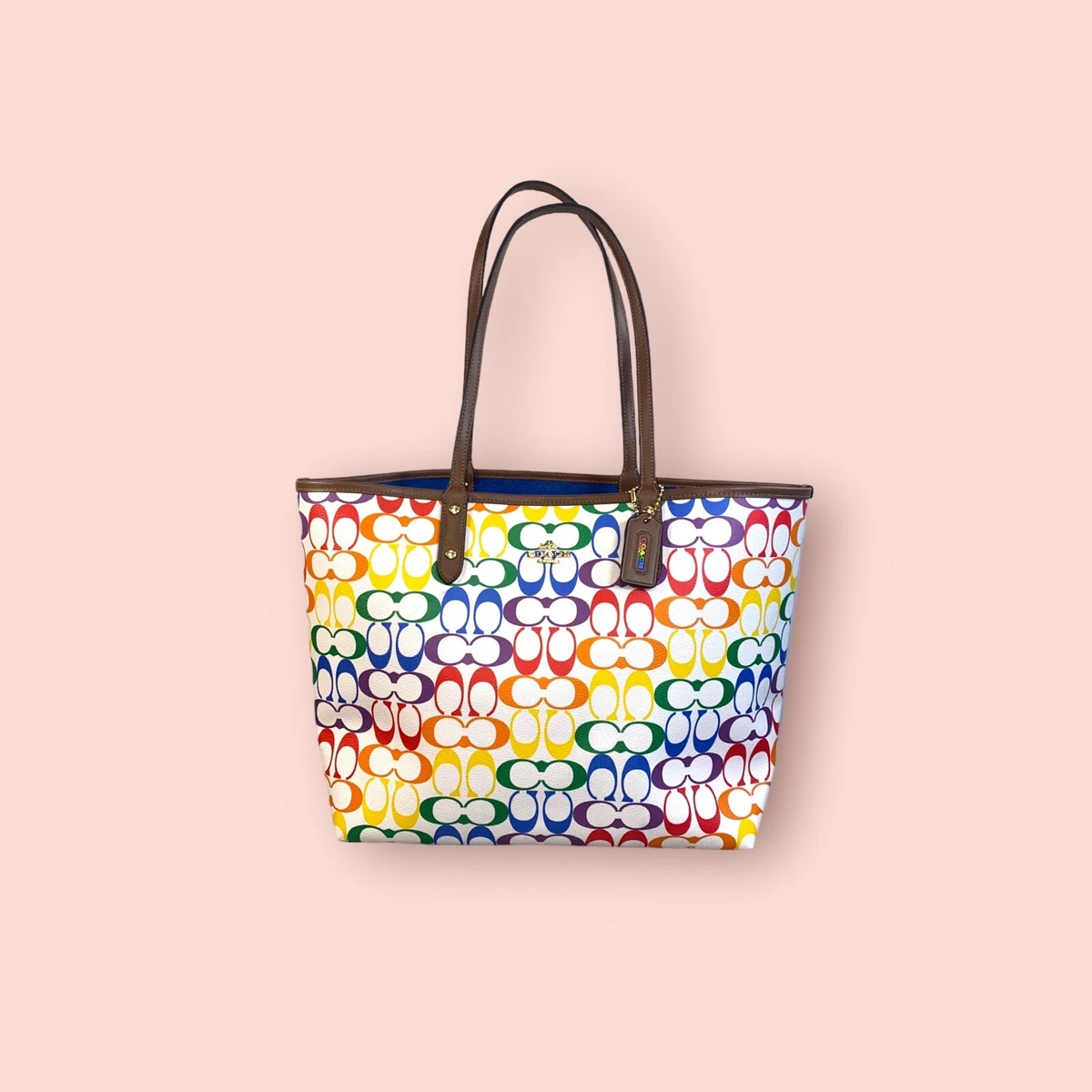 COACH Reversible City Tote Bag in Rainbow Signature Canvas eBay