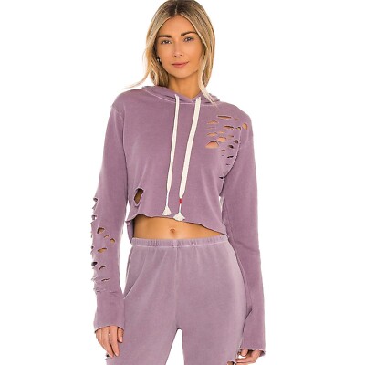 Wildfox Rags to Riches Grapeade Purple Crop Ivy Hoodie Destroyed Sexy Fit Small