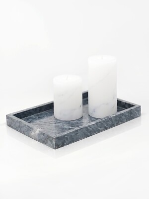 Elegant Genuine Black Marble Luxury Vanity Tray Modern Accessory Decor - 12x8 In