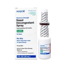 Major 12 Hour Nasal Decongestant Spray Oxymetazoline HCI 0.05% Soothing 1 oz.
