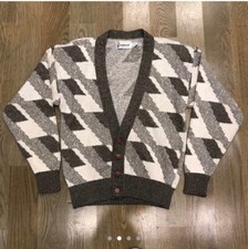 VTG London Fog Knit Half Button Cardigan Geometric Pattern Medium Made in USA