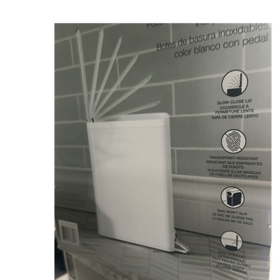 Kohler White Stainless Steel Step Trash Can 1.6 gal Slow-Close Fingerprint-Resi 