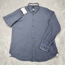 Hugo Boss Shirt Mens XL Blue White Geometric Print Regular Fit Lukas 100 Cotton