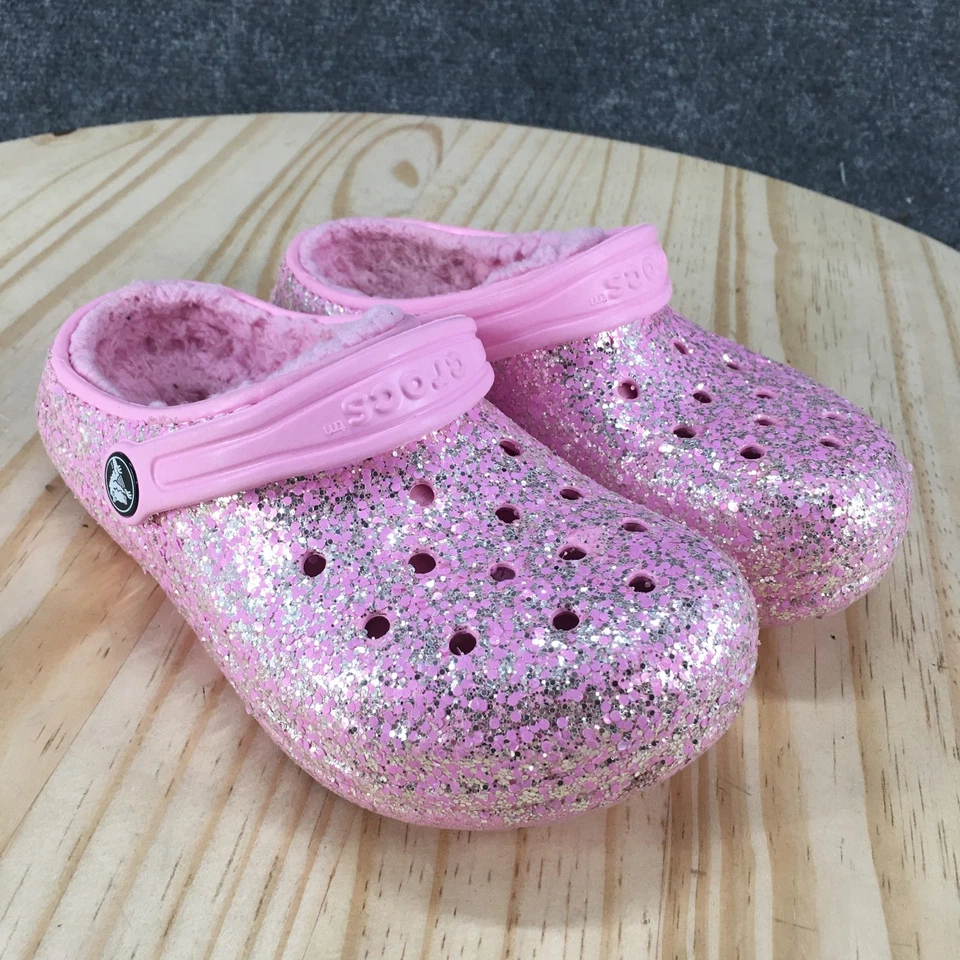 Crocs Shoes Child 13 Classic Lined Glitter Clog Pink Slip On Round Toe 207462 - Image 3 of 4