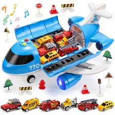 Toy Airplane With Lights And Sounds Friction Powered Plane With Mini Cars Kids