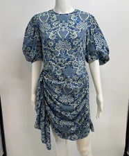 RHODE Pia  Floral Puff-Sleeve Ruched Mini Dress Size XS