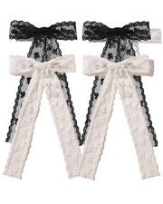 4Pcs Large Lace Hair Clips for Women Girls,Lace Tassel Bows Metal Clips with Lon