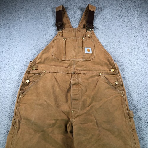 Vintage Carhartt Latzhose Herren 38x32 Braun Canvas Double Knee R01 BRN Distressed
