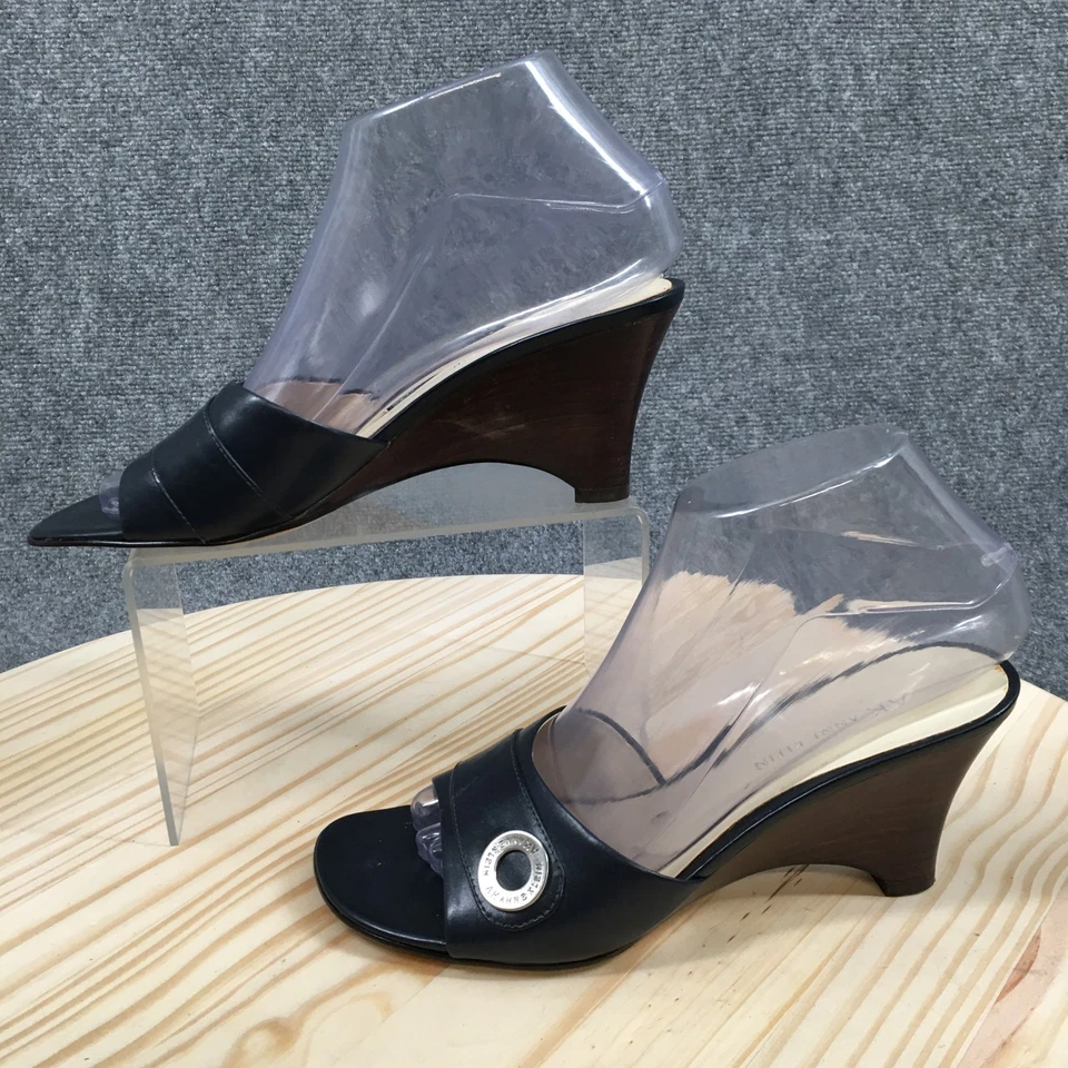 AK Anne Klein Sandals Womens 7 M Mira Casual Slip On Wedge Slide Blue Leather - Image 2 of 4