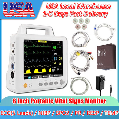 8'' Screen Patient Monitor ECG/NIBP/SPO2/PR/TEMP/RESP Vital Signs Monitor