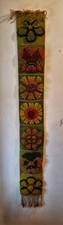 Fab Vintage 1970s  Extra Large Wool Folk Art Flower Wall Hanging Long Tassels