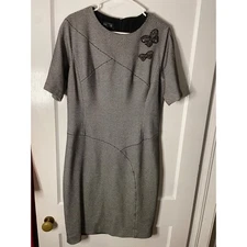 Teri Jon Rickie Freeman Black White Pattern Dress Butterfly Embellishment Sz 12