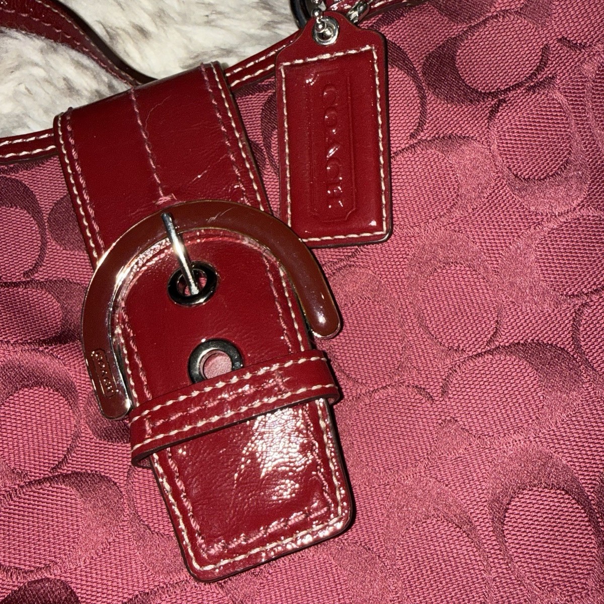 Coach Soho Red/Burgundy Patent Leather Shoulder Tote Bag with
